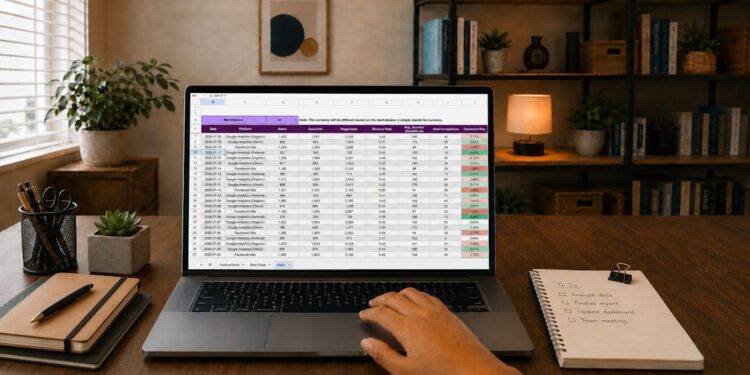 Revenue goals for the final quarter — photo 1 - STACKwebzine Small business owner reviewing revenue goals on a laptop spreadsheet
